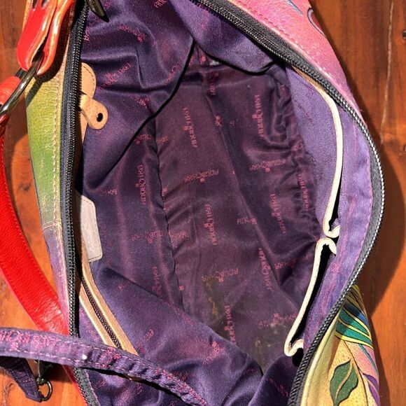 🦋🦋Anuschka Handpainted Leather Medium Hobo Shoulder Bag Butterfly - Picture 8 of 14